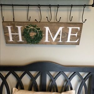 Wood HOME Sign with green wreath